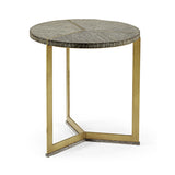 Geometric Round Oak & Brass End Table - Jonathan Charles