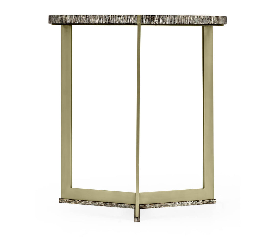 Geometric Round Oak & Brass End Table
