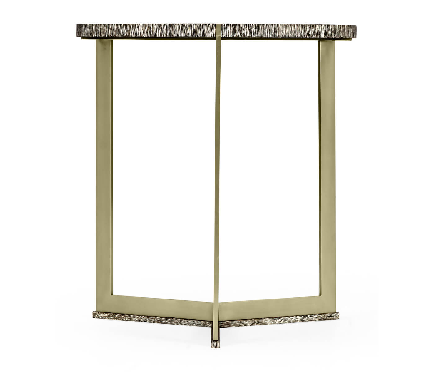 Geometric Round Oak & Brass End Table