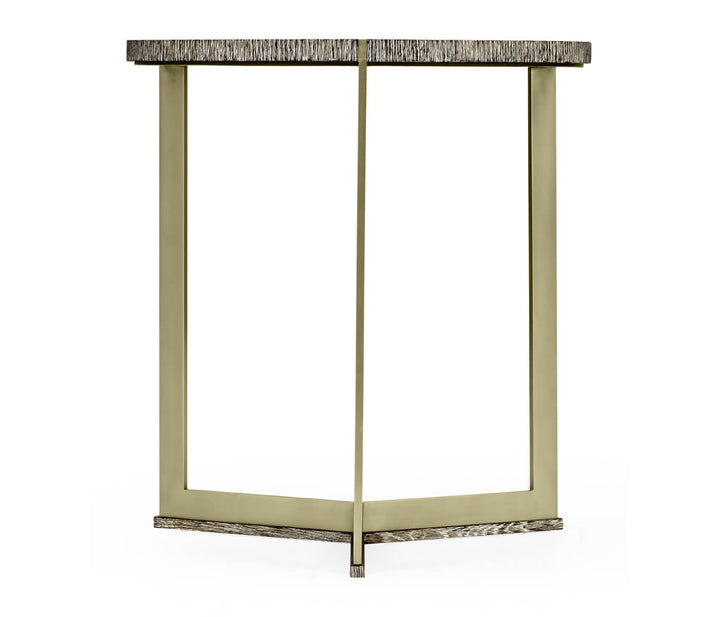 Geometric Round Oak & Brass End Table