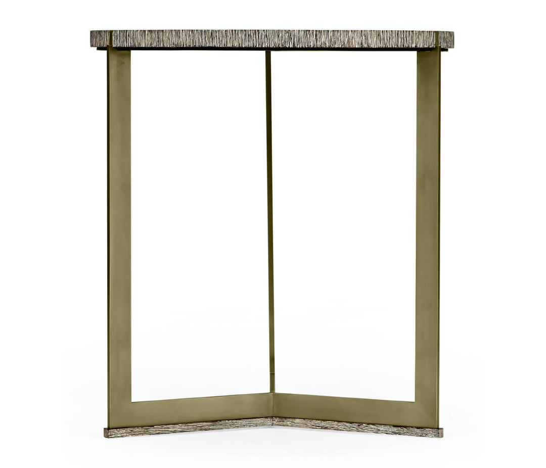 Geometric Round Oak & Brass End Table