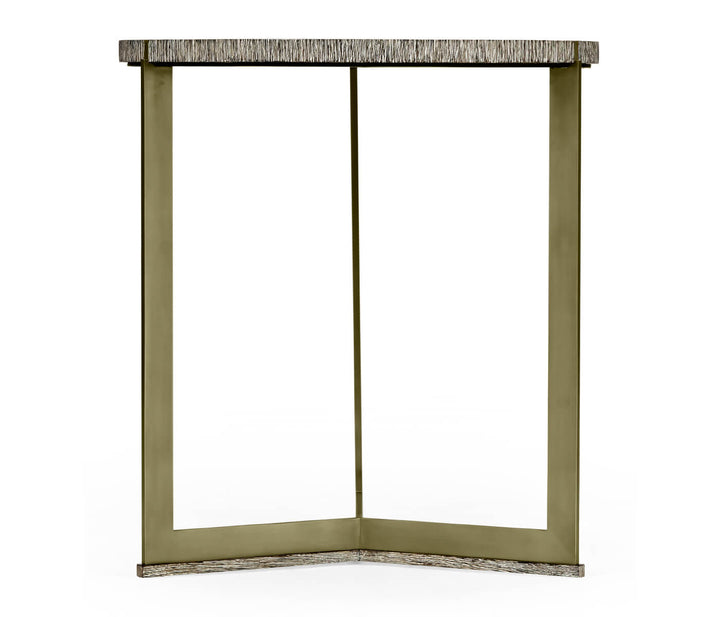 Geometric Round Oak & Brass End Table