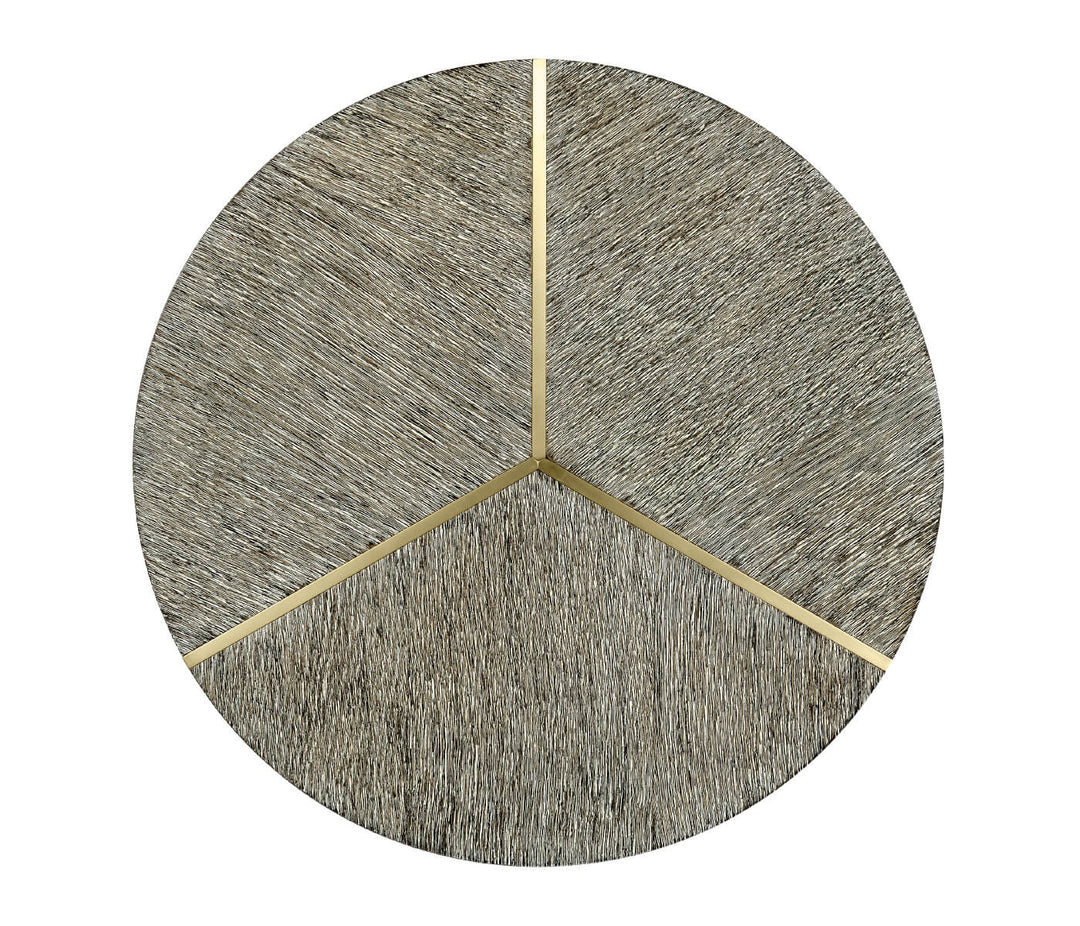 Geometric Round Oak & Brass End Table