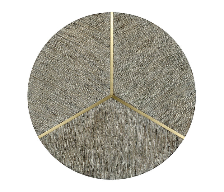 Geometric Round Oak & Brass End Table