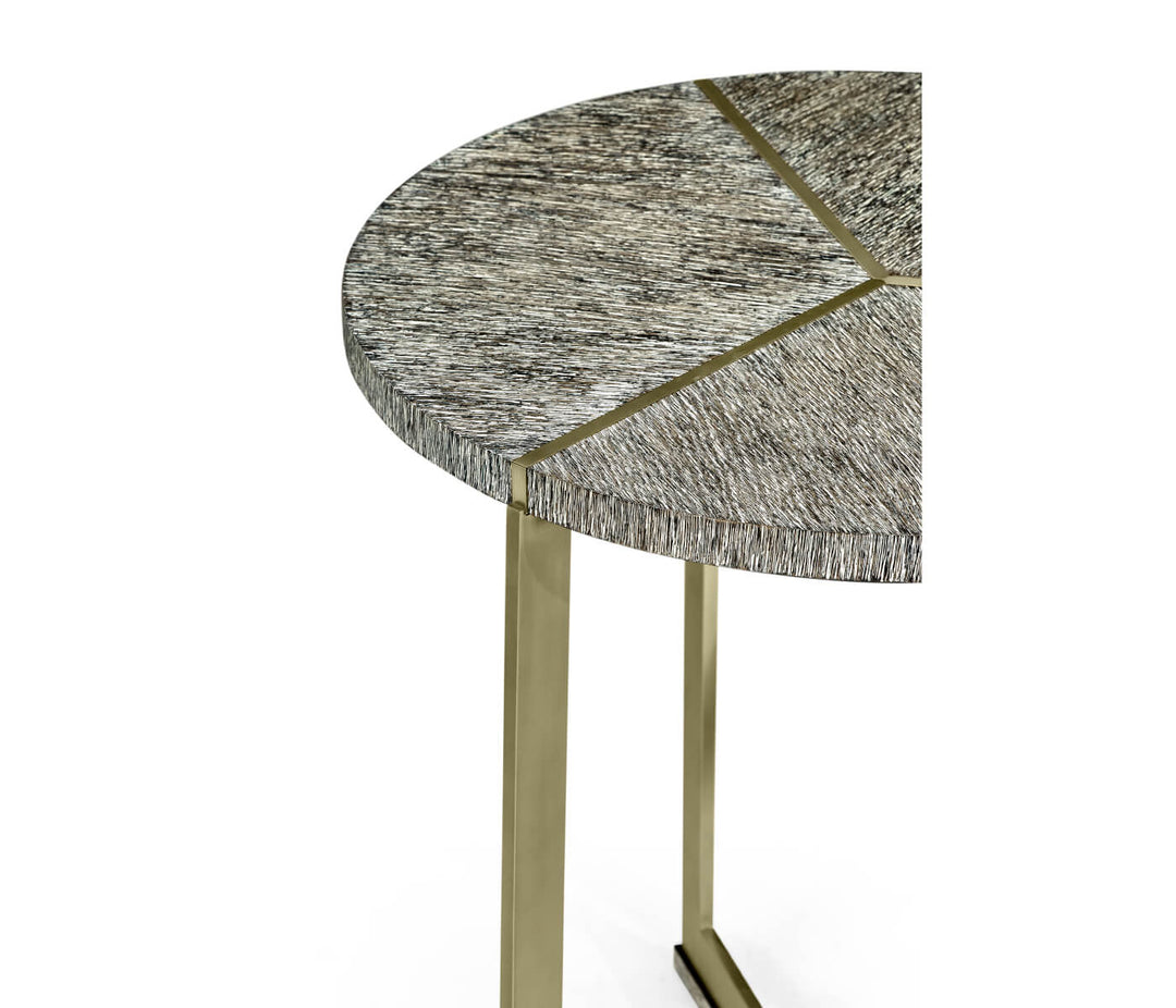 Geometric Round Oak & Brass End Table