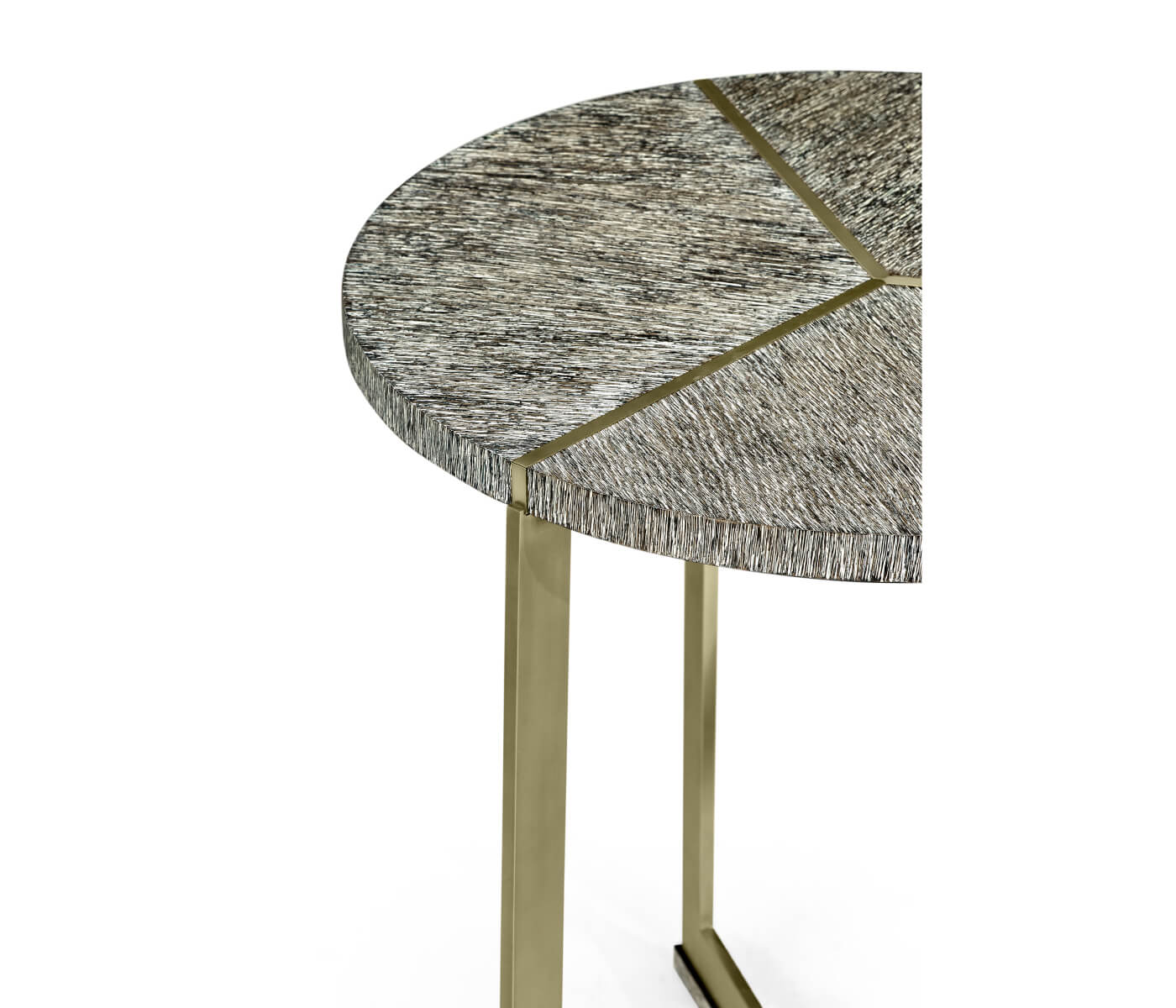 Geometric Round Oak & Brass End Table