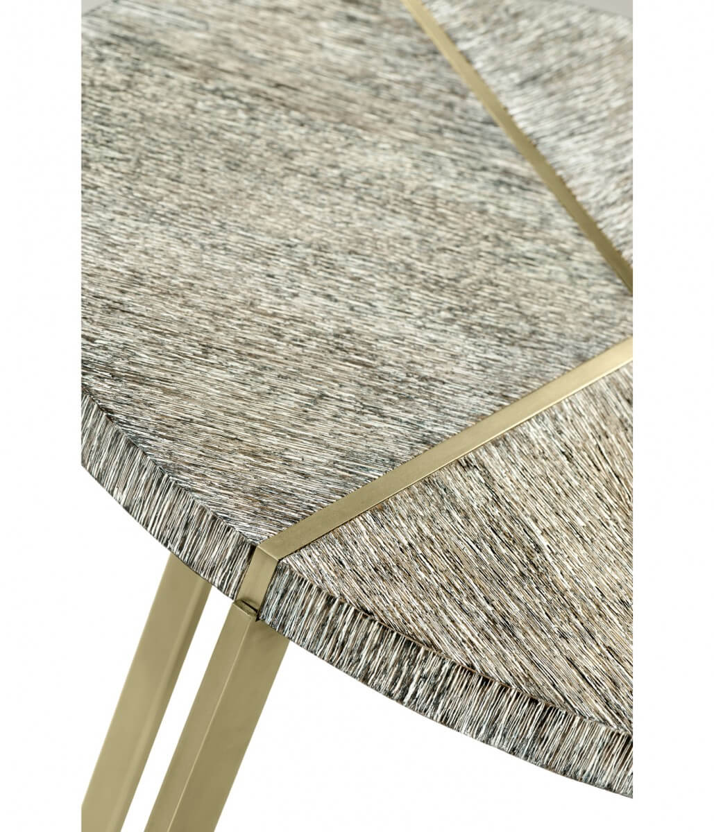 Geometric Round Oak & Brass End Table