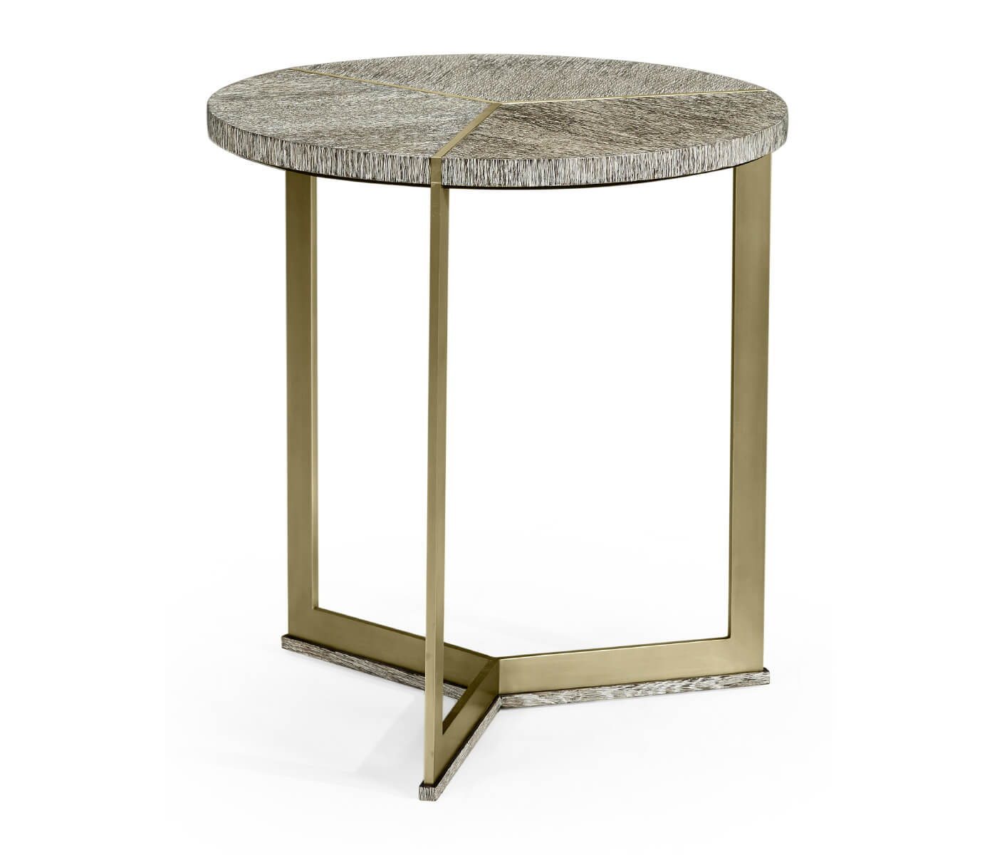 Geometric Round Oak & Brass End Table