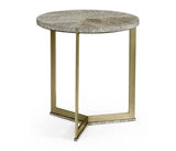 Geometric Round Oak & Brass End Table