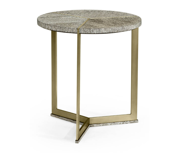 Geometric Round Oak & Brass End Table