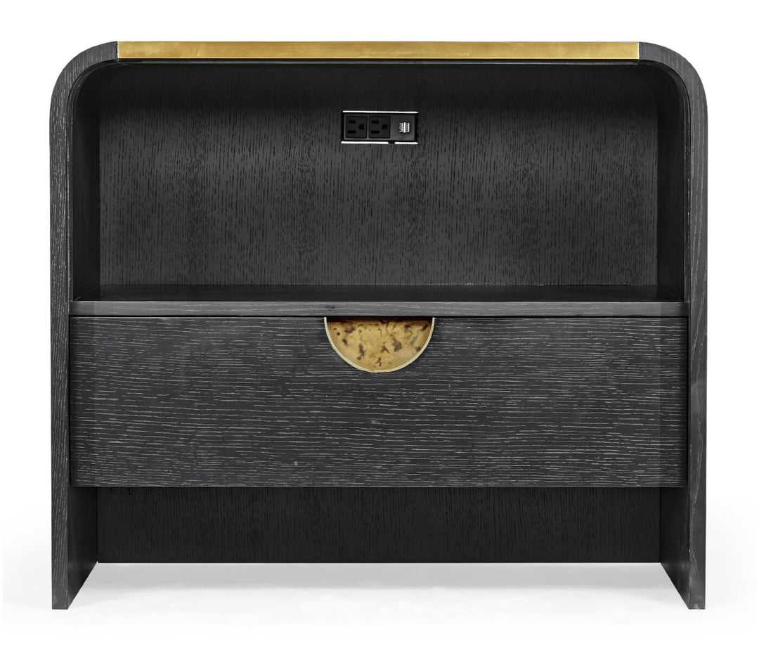 Ebonised Oak Curved Bedside Cabinet