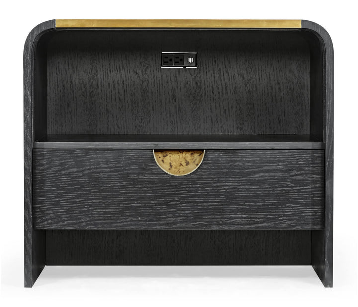 Ebonised Oak Curved Bedside Cabinet
