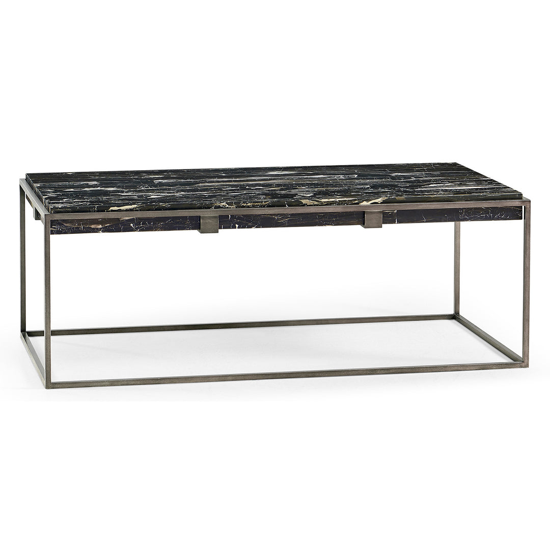 Rectangular Iron Coffee Table with a Black Marble Top - Jonathan Charles