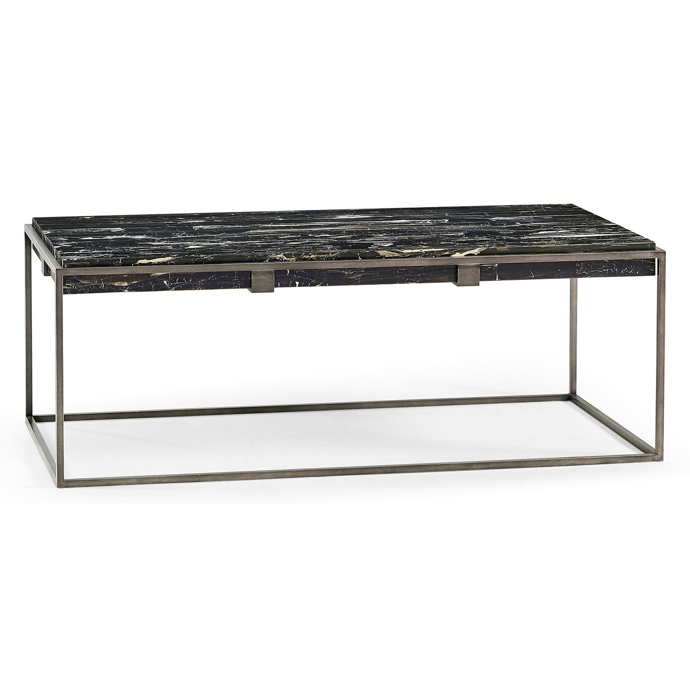 Rectangular Iron Coffee Table with a Black Marble Top - Jonathan Charles
