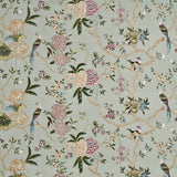 Oriental Bird Embroidery Silk Aqua Multi — G P & J Baker fabric sample