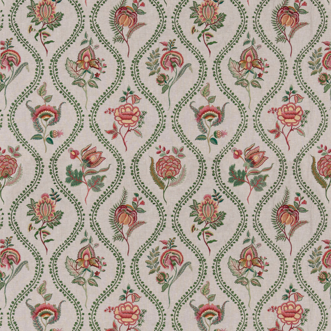 Burford Embroidery Emerald/Red tyg