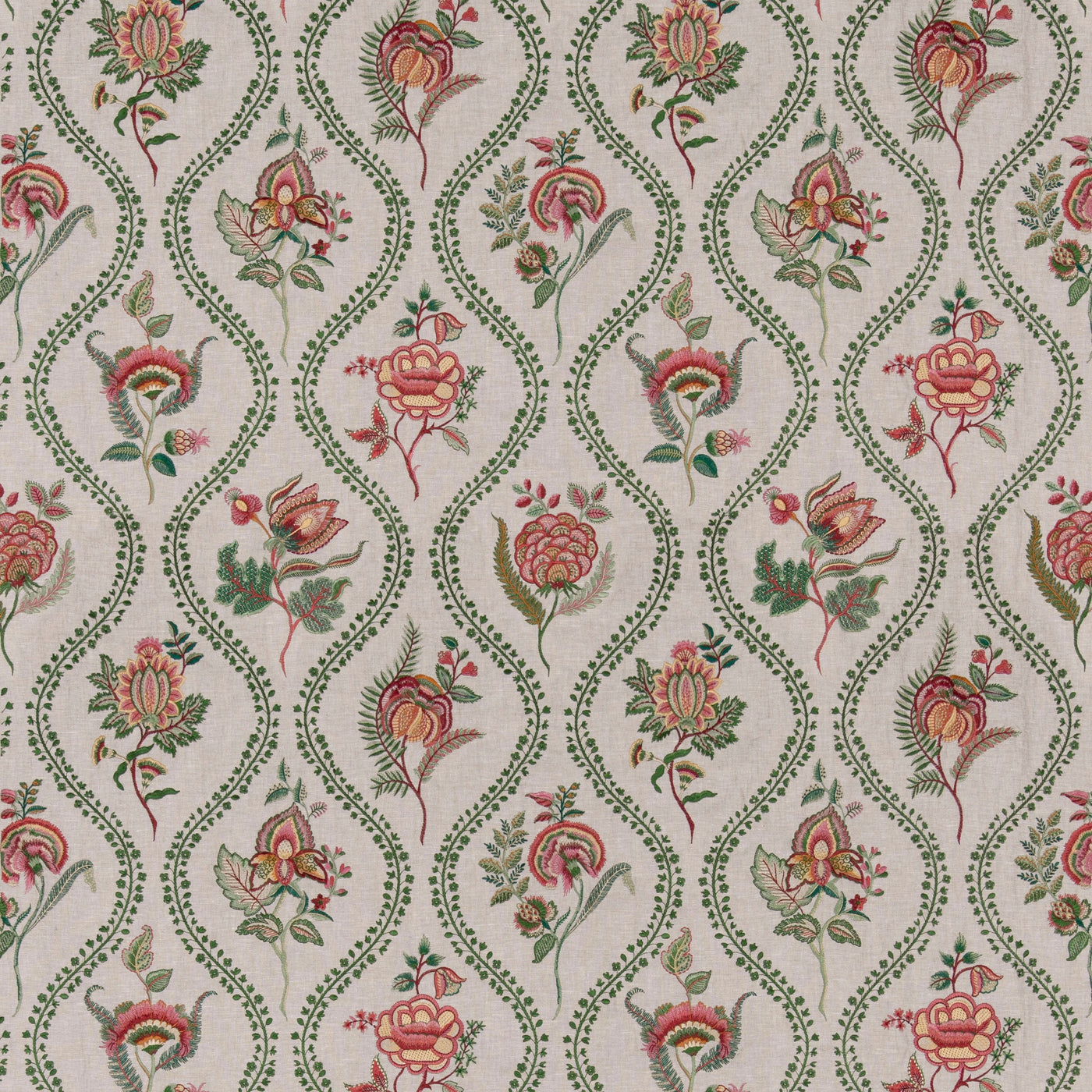 Burford Embroidery Tyg — G P & J Baker Emerald/Red