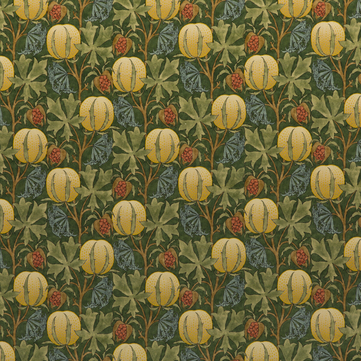 Pumpkins Velvet Tyg - Green/Terracotta