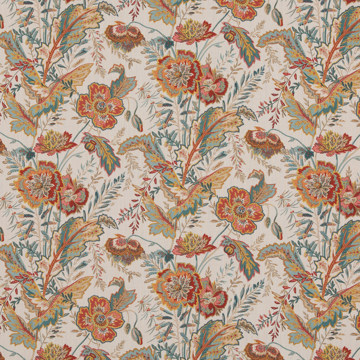 Indienne Flower Red/Teal tyg
