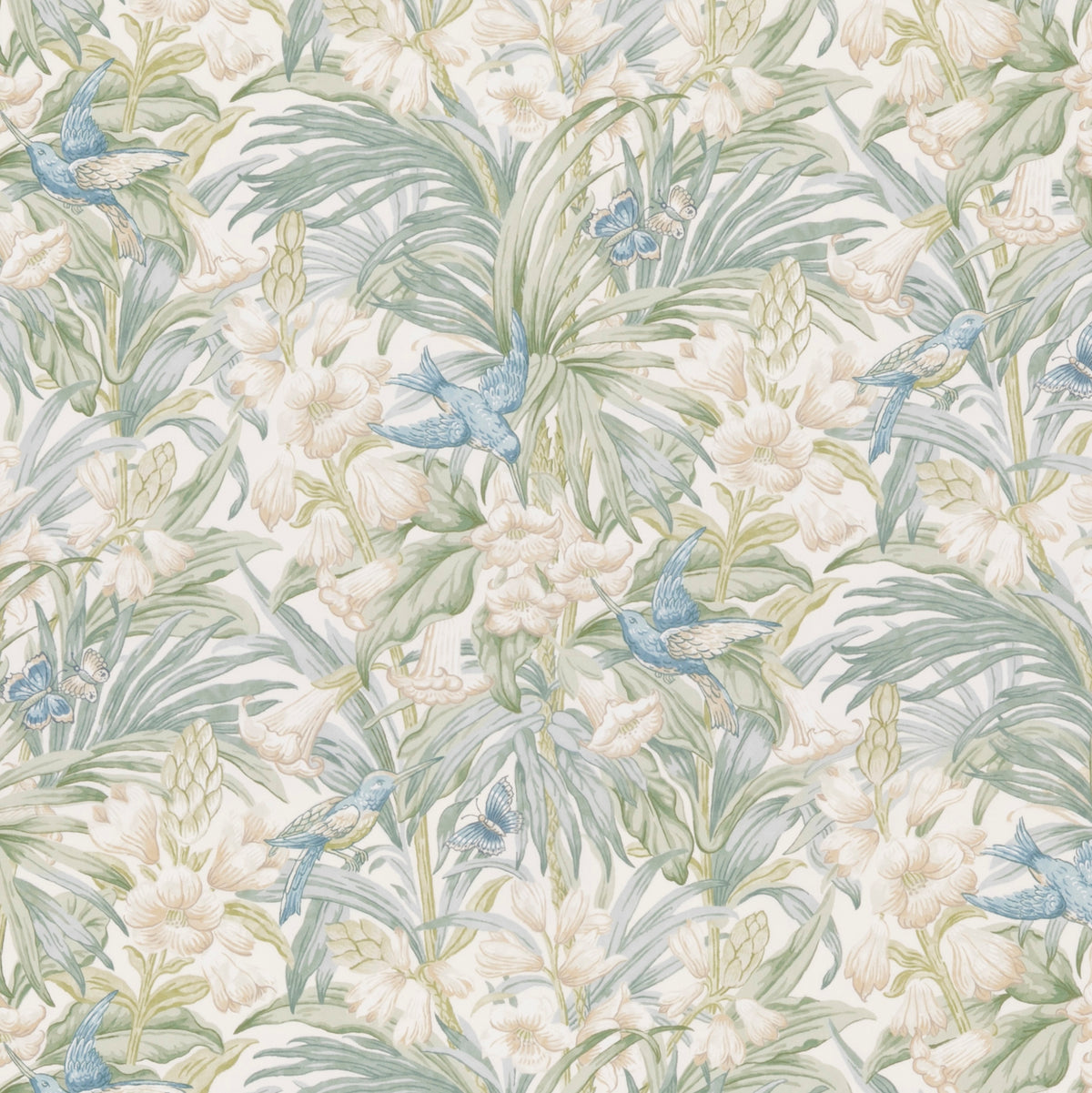 Trumpet Flowers Cotton Blue/Green tyg