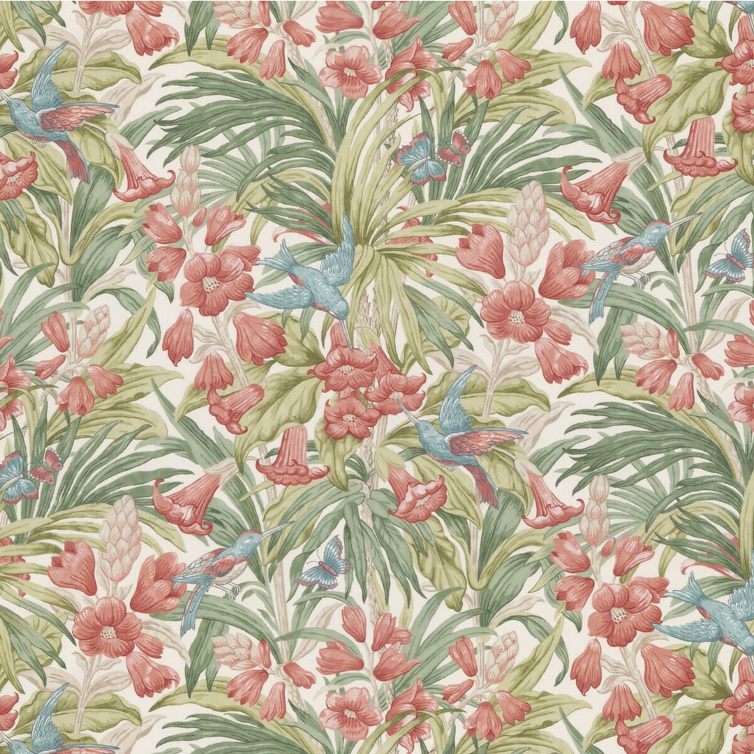 Trumpet Flowers Cotton Tyg - Red/Green