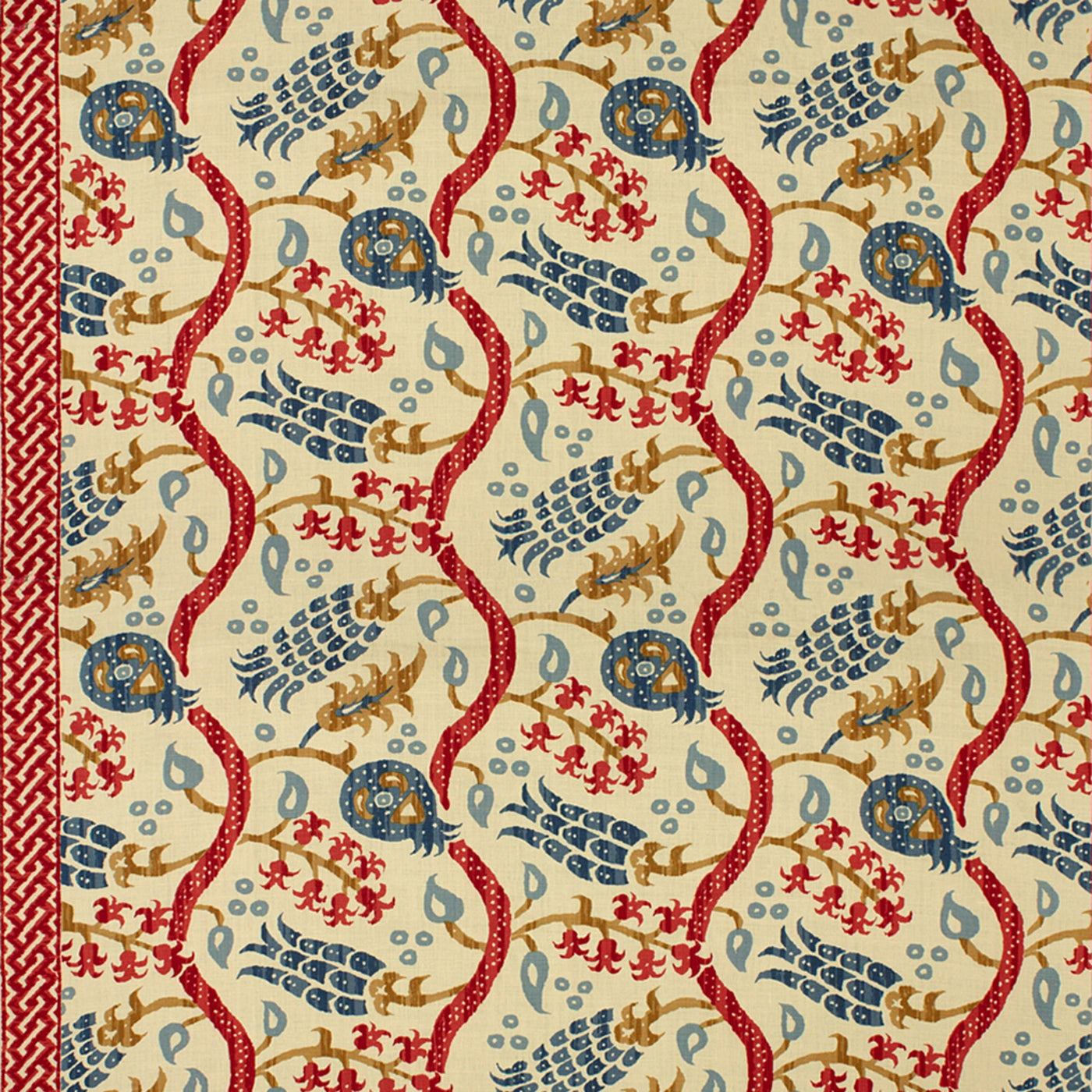 Nisiotiko Linen Print Tygprov - Taupe/Aqua