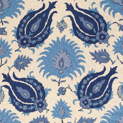 Kashmiri Linen Print Sapphire Blue tyg