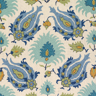 Kashmiri Linen Print Peridot/Aquamarine tyg
