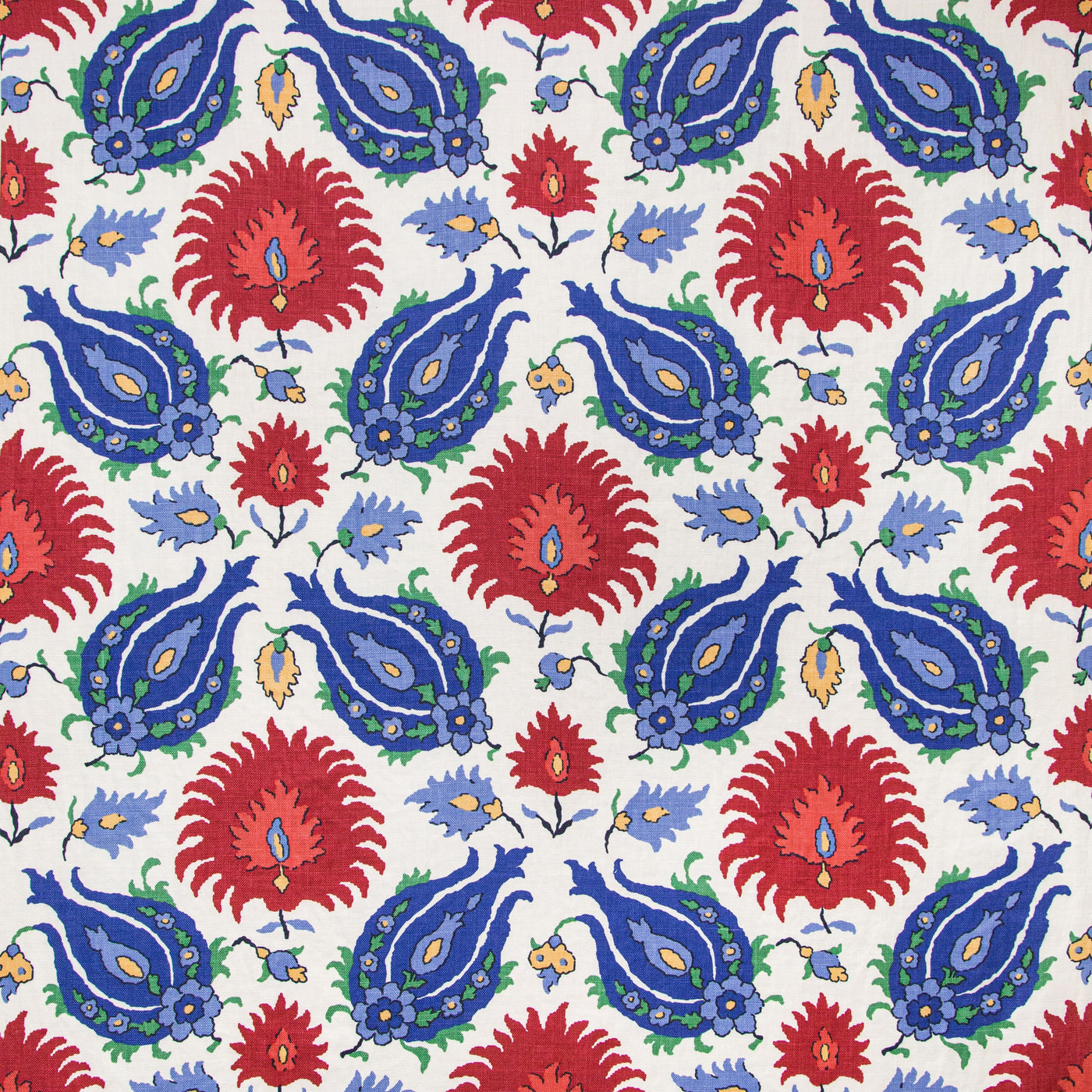 Kashmiri Linen Print Blue/Red tyg