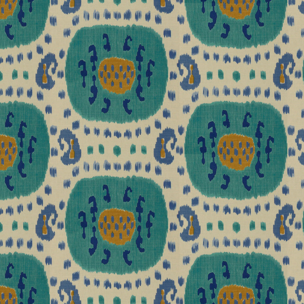 Samarkand Cotton and Linen Print Tyg — Brunschwig & Fils Aqua/Blue
