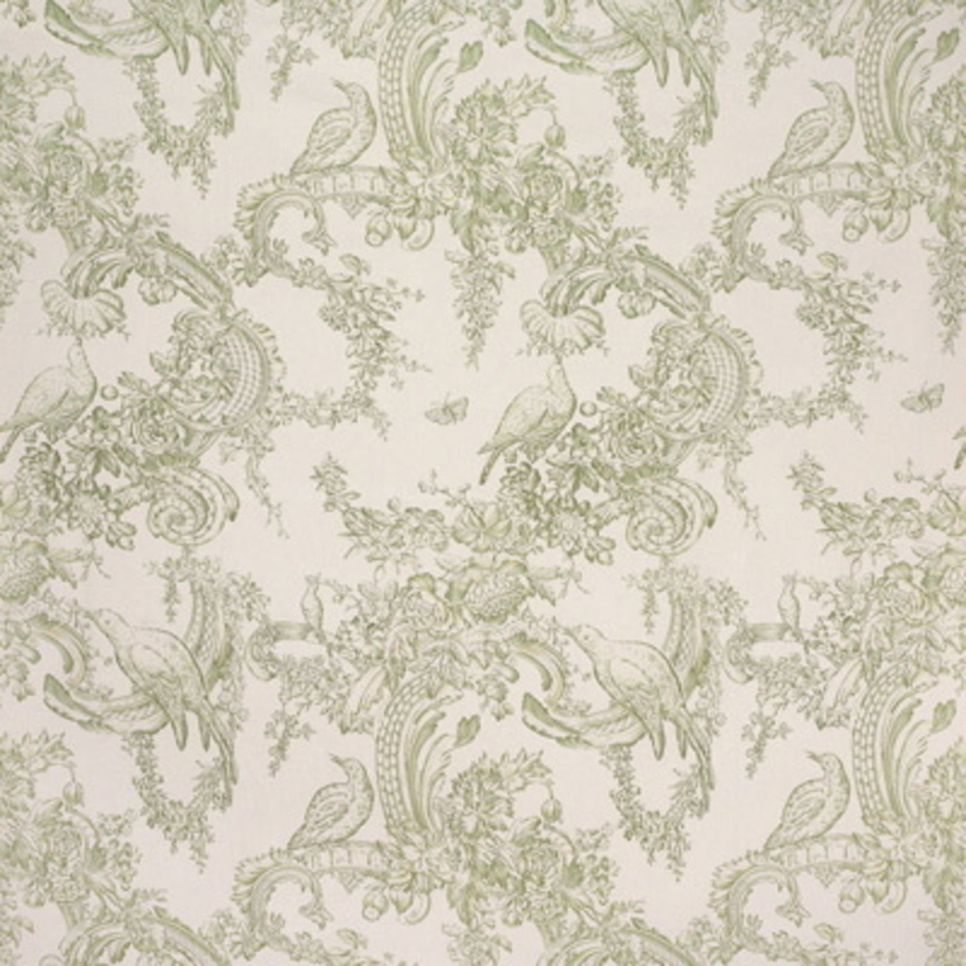 Rocaille Floral Cotton Print Tygprov - Moss