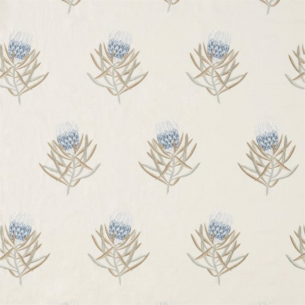 Protea Flower China Blue/Linen — Sanderson fabric sample