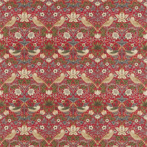 Morris & Co Tyg Strawberry Thief Tygprov - Crimson/Slate