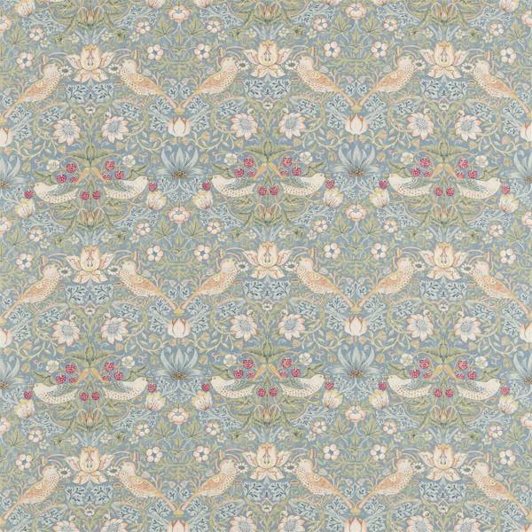 Morris & Co Tyg Strawberry Thief Tygprov - Slate/Vellum