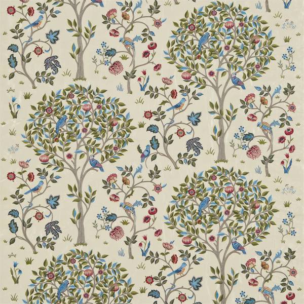 Morris & Co Tyg Kelmscott Tree — Compilation Fabric Tygprov - Woad/Rose