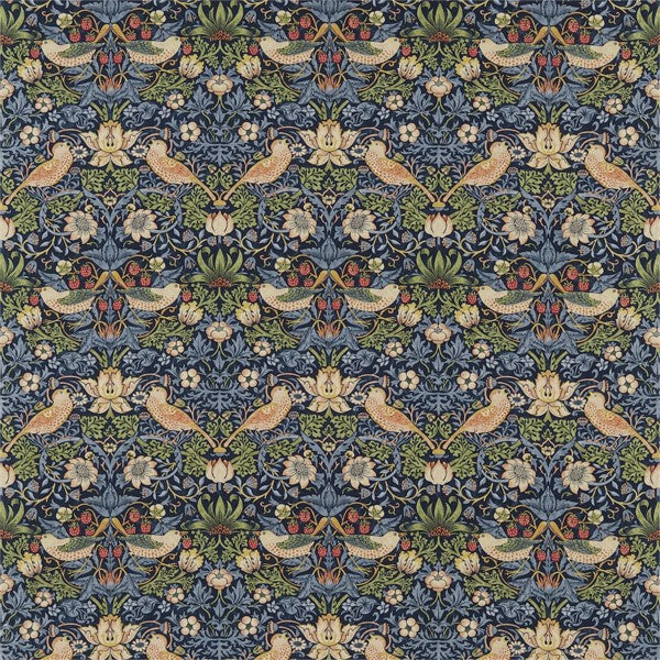 Morris & Co Tyg Strawberry Thief Tygprov - Indigo/Mineral