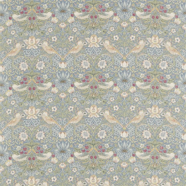 Morris & Co Tyg Strawberry Thief Tygprov - Slate/Vellum