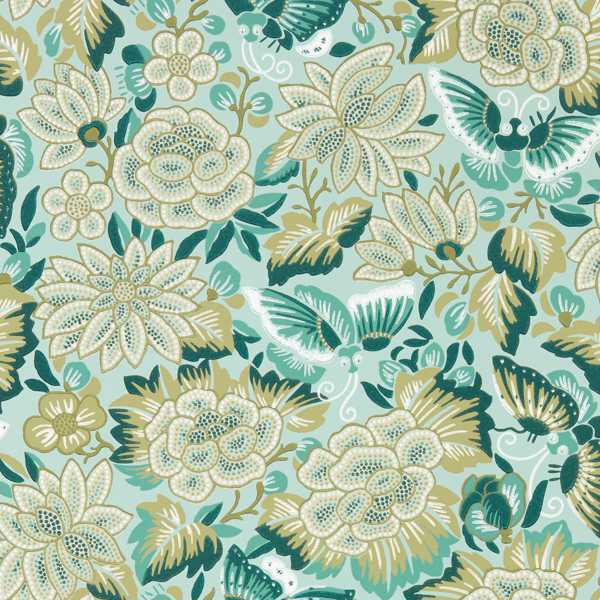 Sanderson Tapet Amara Butterfly Tapetprov - Bamboo/ Fountain Green