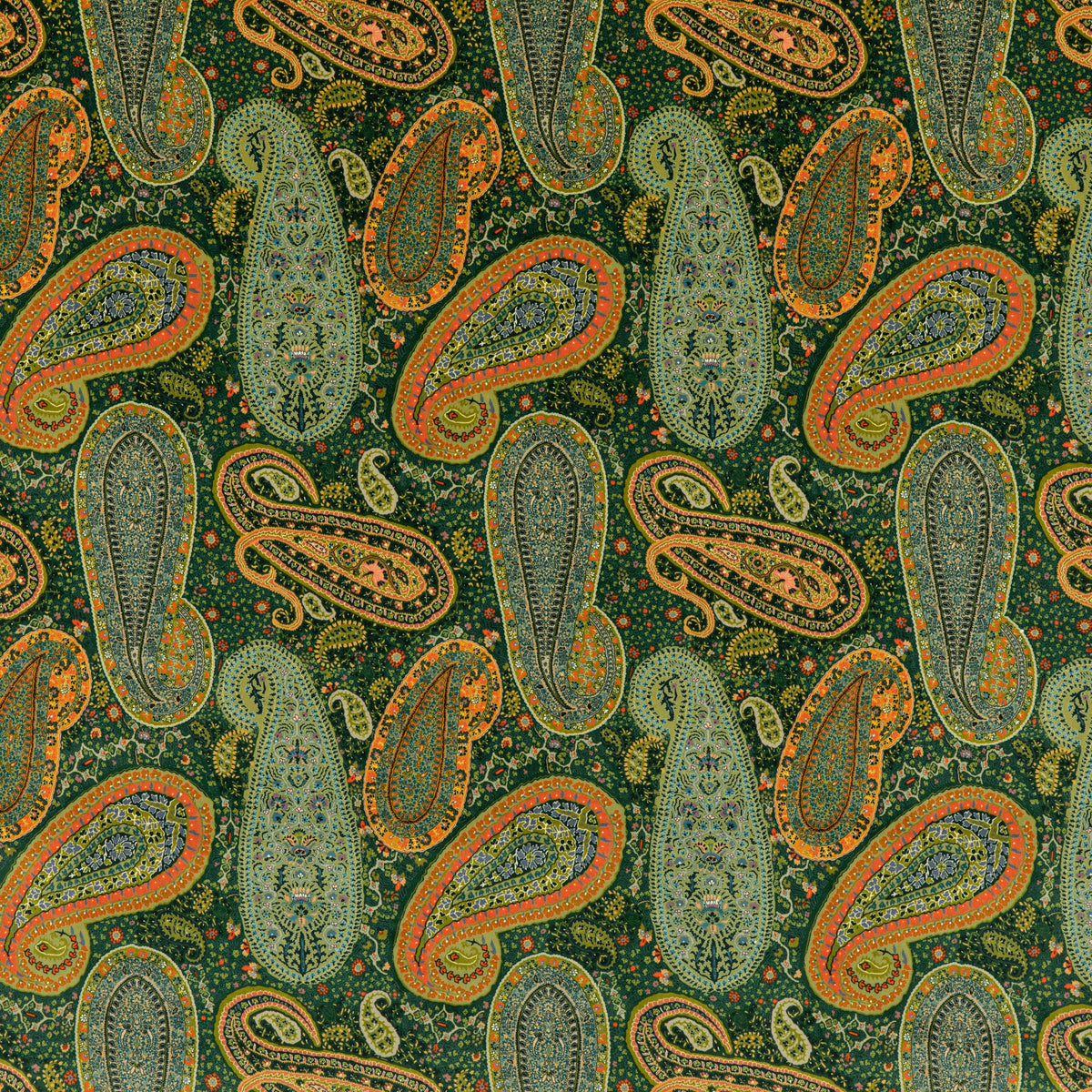 Peregrine Paisley Velvet H Tyg — Mulberry Home Emerald