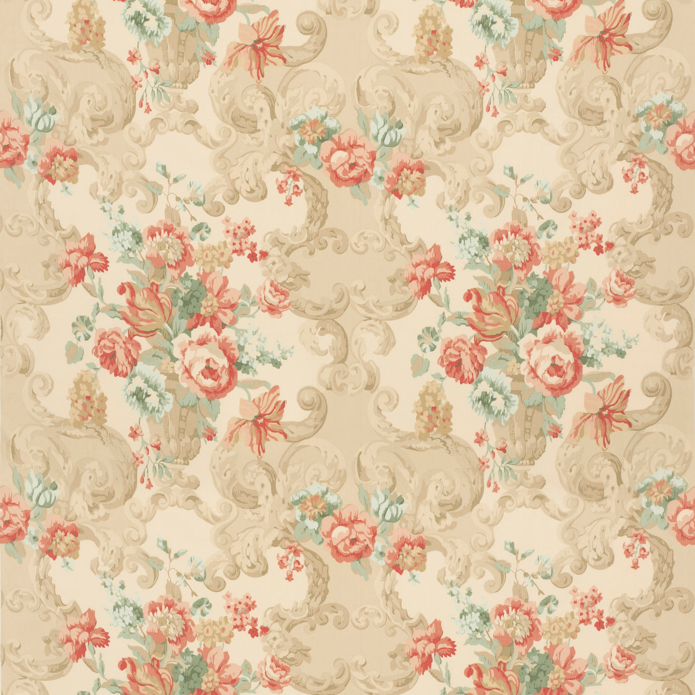 Floral Rococo H Lovat/Red tyg