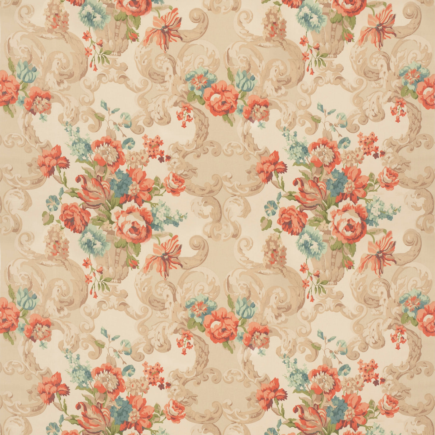Floral Rococo H Red/Green tyg