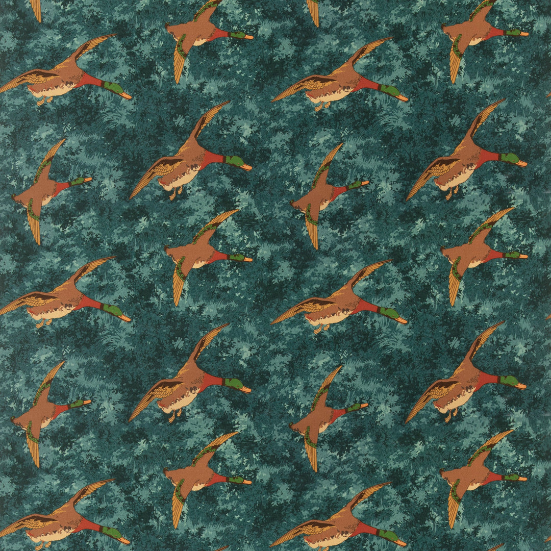 Forest Ducks Velvet R Tygprov - Emerald