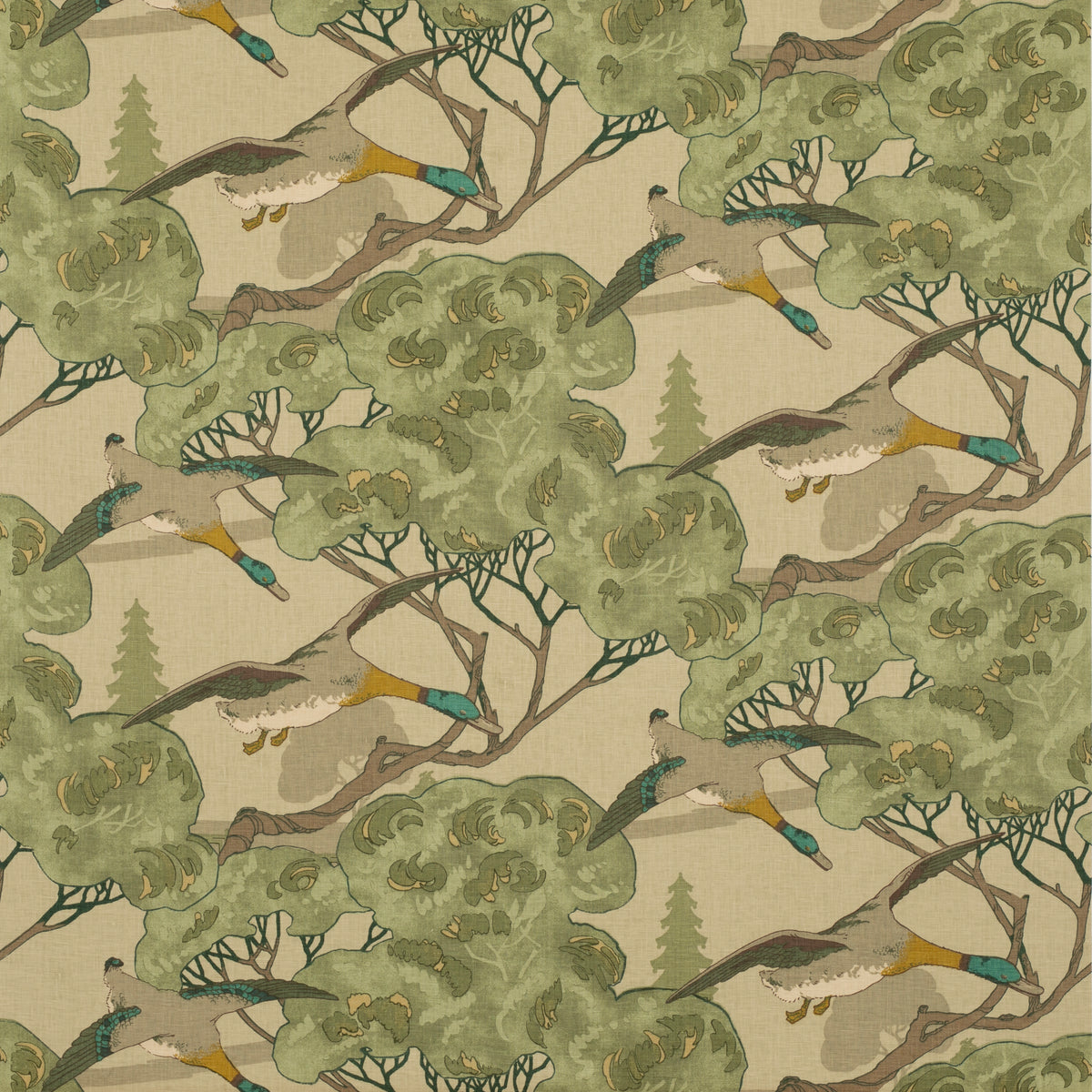 Flying Ducks H Emerald tyg