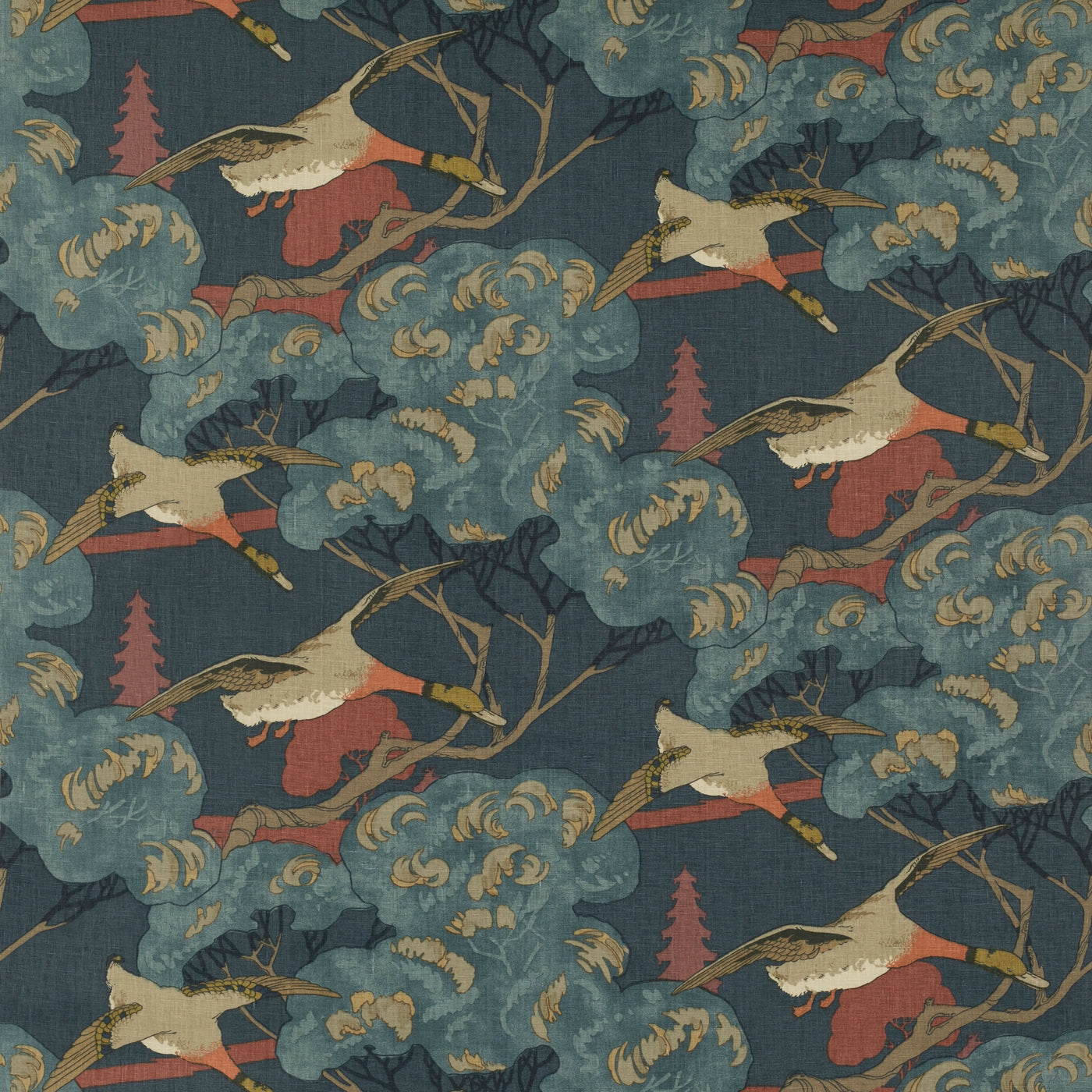 Flying Ducks H Red/Blue tyg