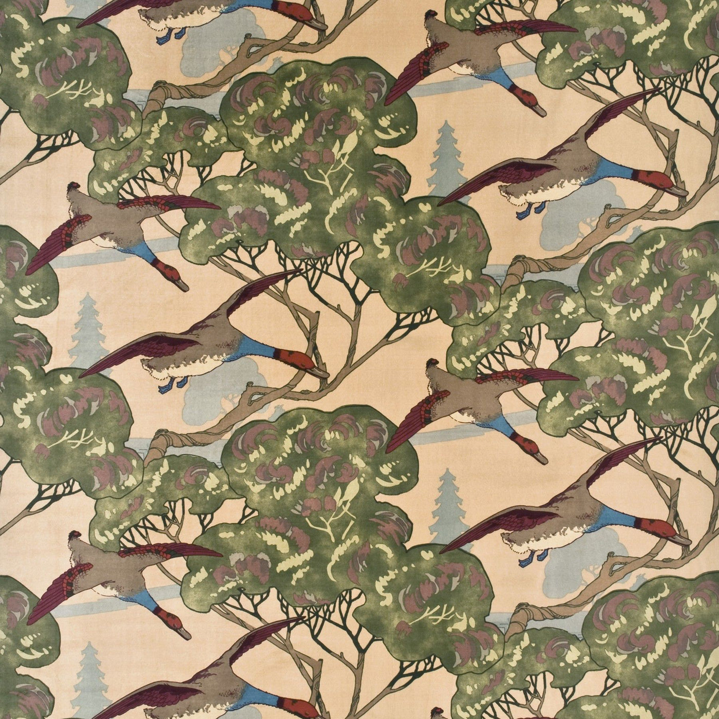 Flying Ducks Velvet H Camel tyg