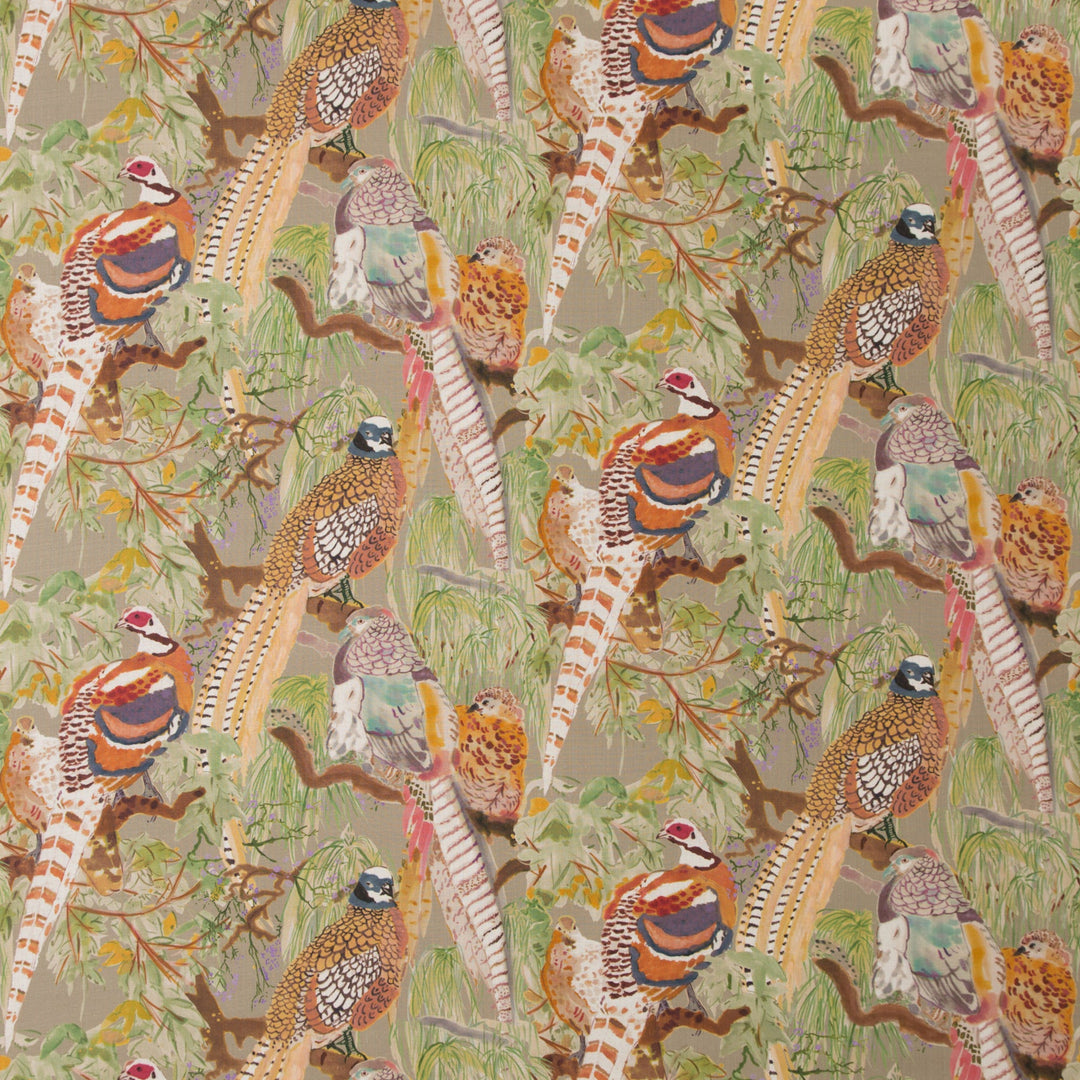Game Birds Linen K Tygprov - Stone/Multi