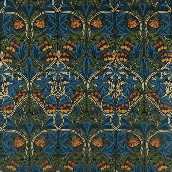 Morris & Co Tyg Bluebell Embroidery Tygprov - Tump/Webb`s Blue