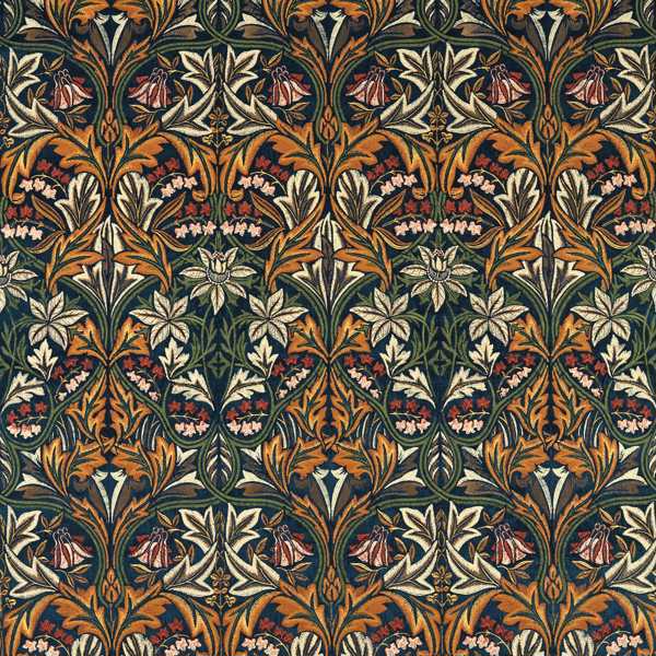 Morris & Co Tyg Bluebell Embroidery Tygprov - Indigo/Russet