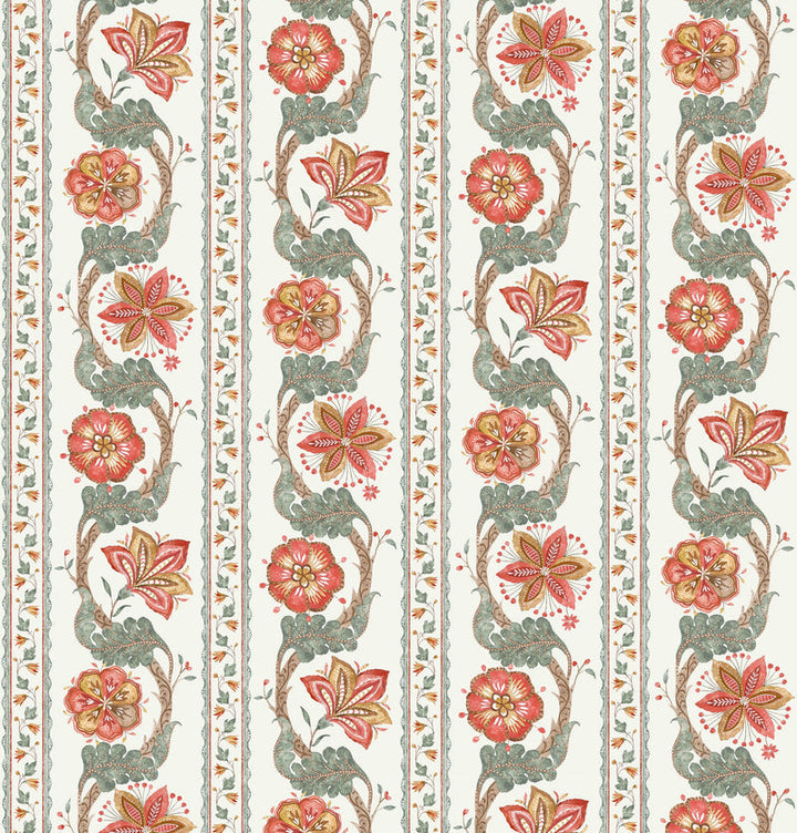 Nina Campbell Clermont Tygprov - Coral/Eucalyptus