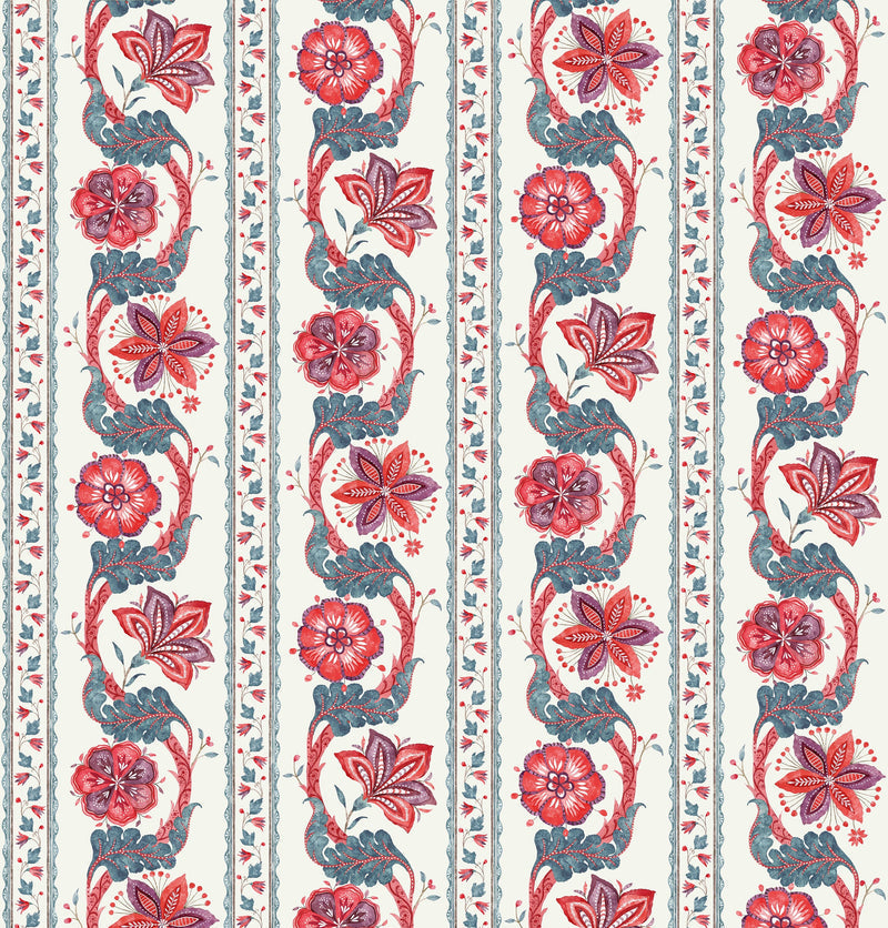 Nina Campbell Clermont Tygprov - Red/Blue/Amethyst